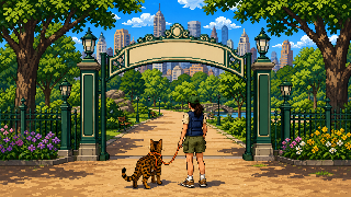 Chacha and her companion at the entrance to Central Park
